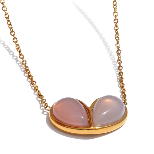 Natural Pink Stone Heart Pendant Necklace