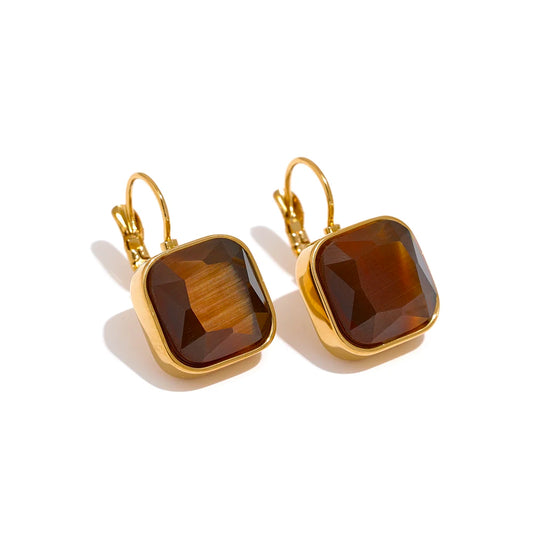 Colorful Vintage Square Opal Hook Earrings