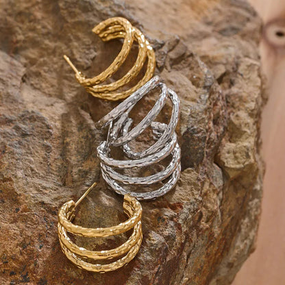 Geometric C-Shaped Hollow Hoop Earrings
