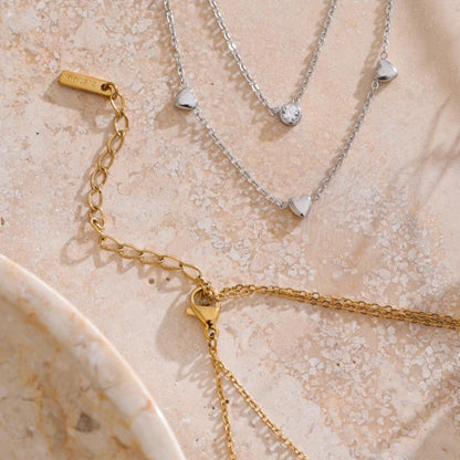 Double Layer Heart & Zirconia Necklace