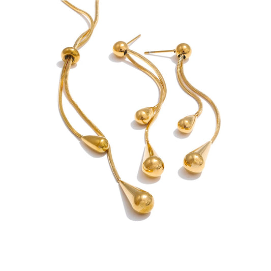 Polished  Chain Necklace & Water Drop Earrings Set