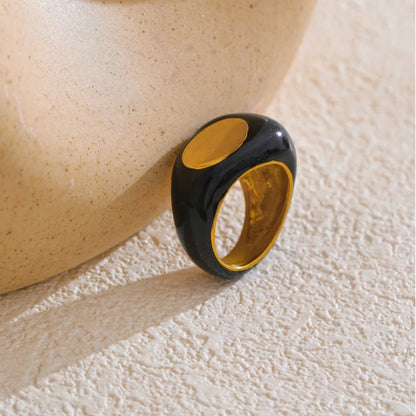 Black Enamel Geometric Ring