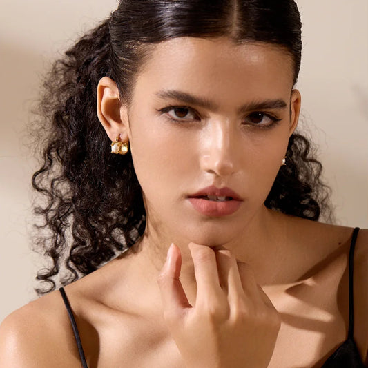 Vintage-Inspired Geometric Hoop Earrings with Simulated Pearls