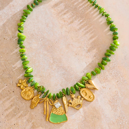 Green Shell Flower Drop Necklace