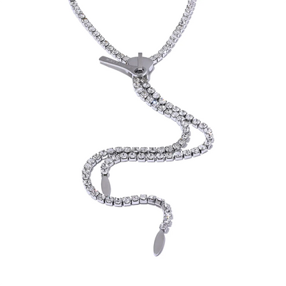 Shiny Cubic Zirconia Zip Pendant Long Necklace
