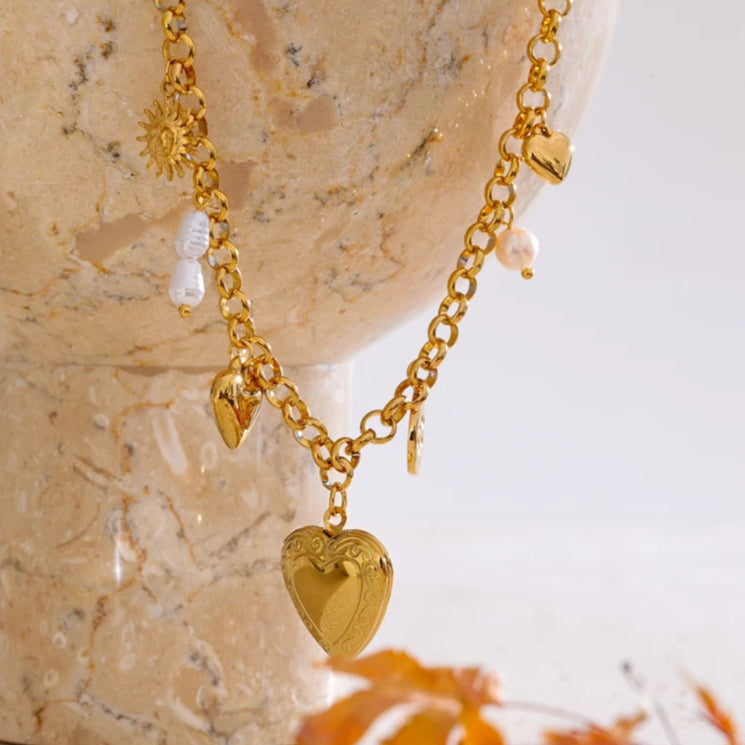 Pearl & Heart Photo Charm Necklace