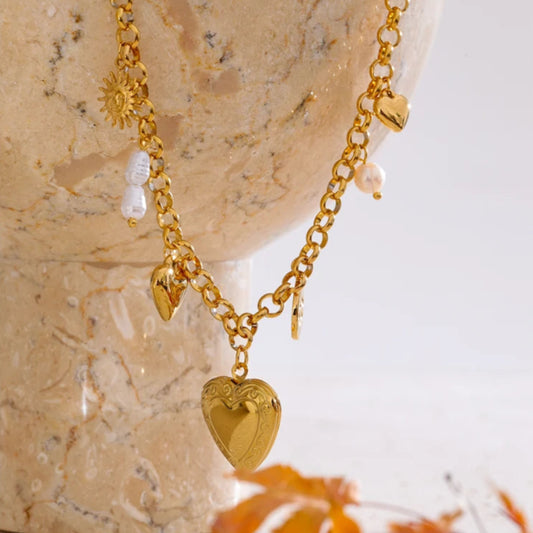 Pearl & Heart Photo Charm Necklace