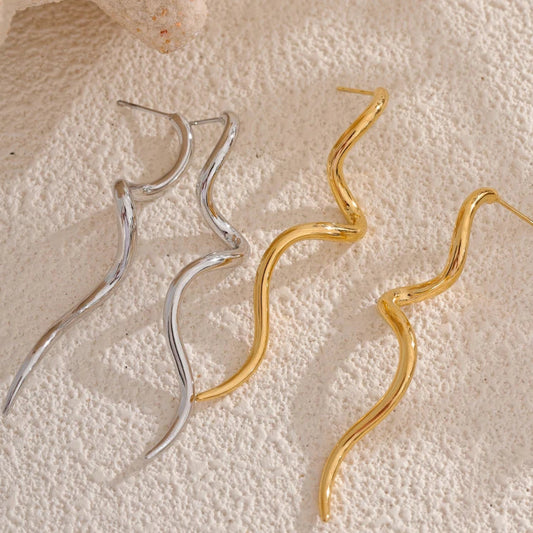 Minimalist Flowing Metal Long Stud Earrings