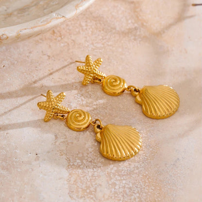 Starfish & Shell Dangle Earrings