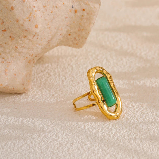Adjustable Green Agate Open Ring