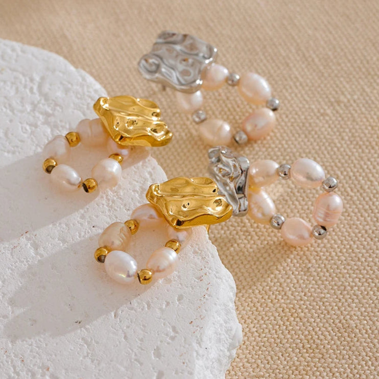 Freshwater Pearl Geometric Drop Earrings