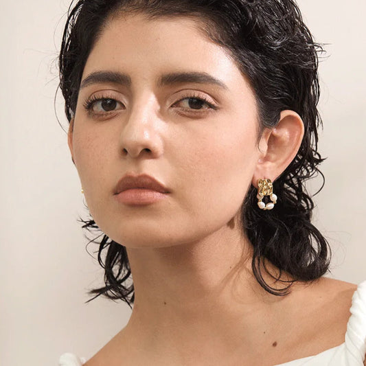 Freshwater Pearl Geometric Drop Earrings