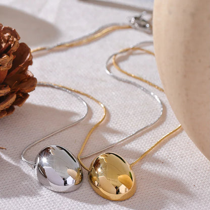 Oval Hollow Stainless Steel Pendant Necklace