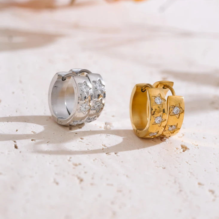 Star Zirconia Hoop Earrings
