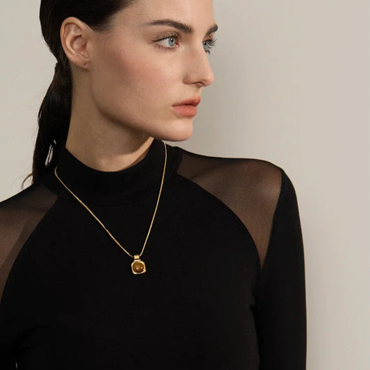Tiger Eye Stone Square Pendant Necklace