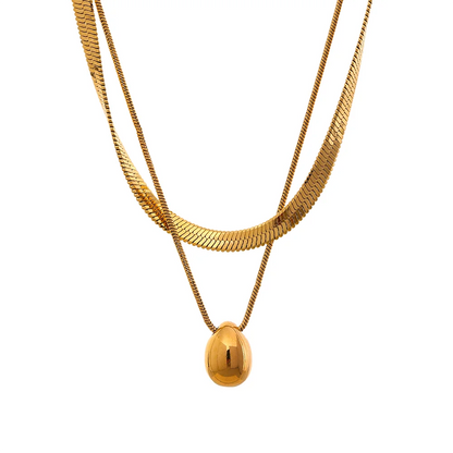 Double Layer Snake Chain Necklace with Water Drop Pendant
