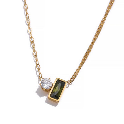 Olive Green Cubic Zirconia Pendant Necklace