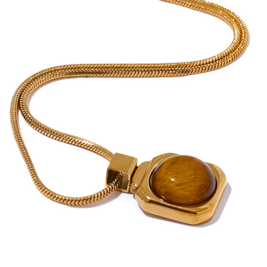 Tiger Eye Stone Square Pendant Necklace