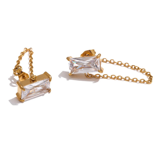 Cubic Zirconia Drop Chain Earrings