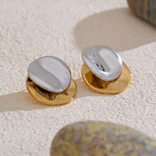 Double Tone Geometric Stud Earrings