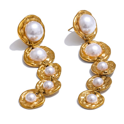 Simulated Pearl Long Drop Earrings
