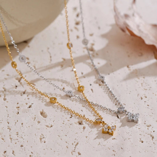Cubic Zirconia Flower Pendant Necklace