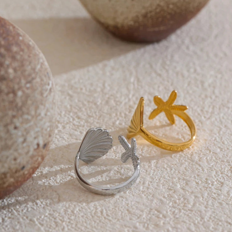 Ocean Shell & Starfish Adjustable Ring