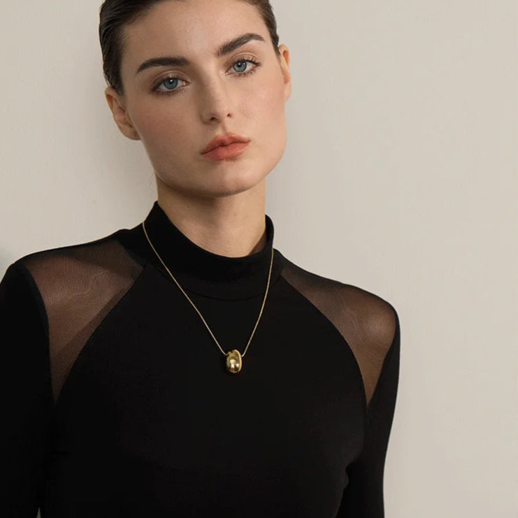 Oval Hollow Stainless Steel Pendant Necklace