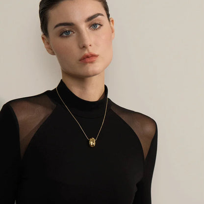Oval Hollow Stainless Steel Pendant Necklace