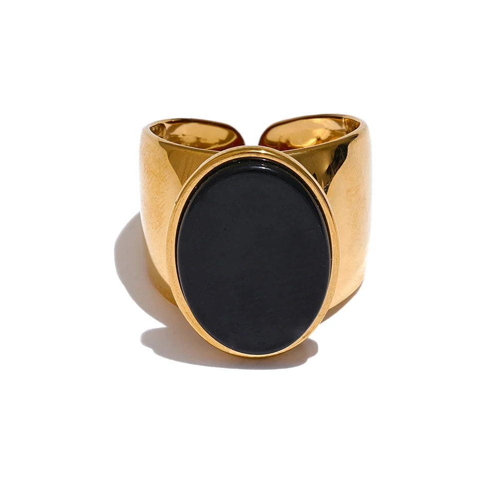 Wide Stone Inlay Gold Ring