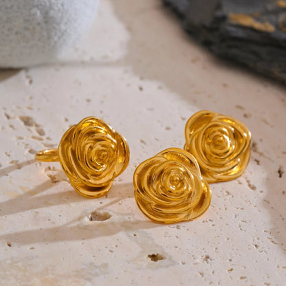 Gold Flower Ring & Earrings Set