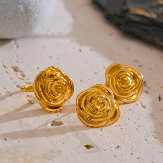 Gold Flower Ring & Earrings Set