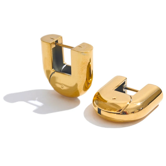 Glossy U-Shape Hollow Hoop Earrings