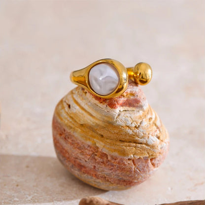 Vintage Geometric Imitation Pearl Ring