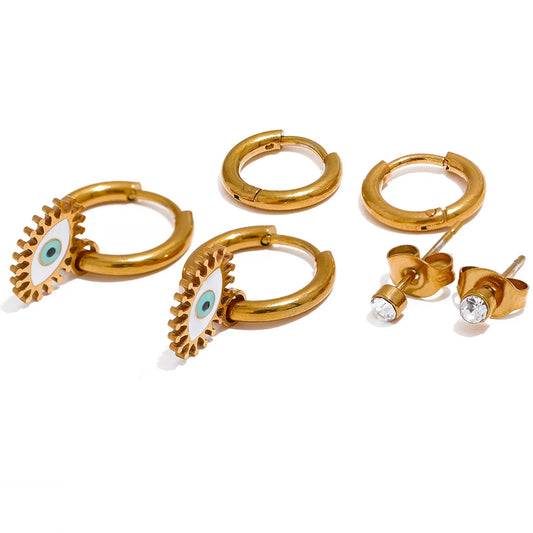 Enamel Eye Stud & Hoop Earring Set