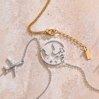 Map and Airplane Pendant Necklace