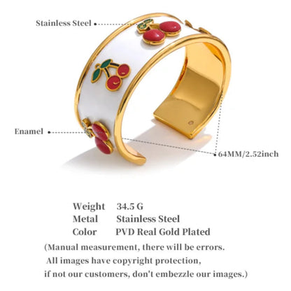 White Enamel Cherry Cuff Bracelet