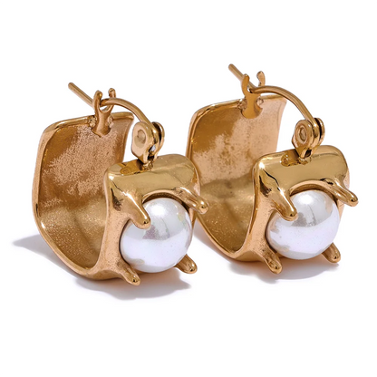 Vintage-Inspired Geometric Hoop Earrings with Simulated Pearls