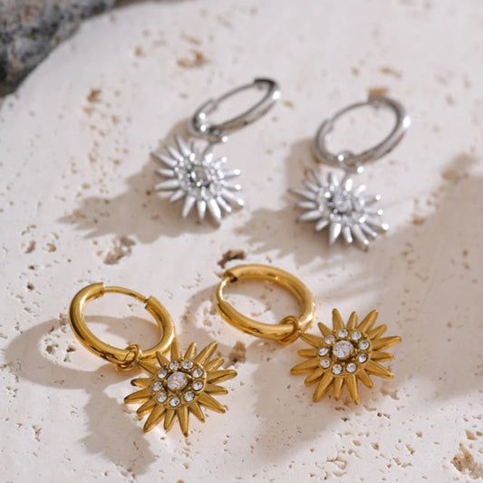 Sun-Inspired Cubic Zirconia Drop Hoop Earrings