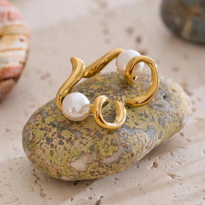 Irregular Geometric Simulated Pearl Stud Earrings