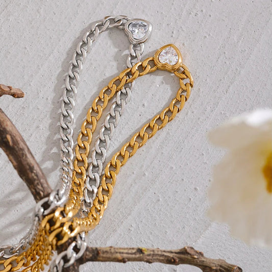 Gold Chain Link Heart Pendant Necklace