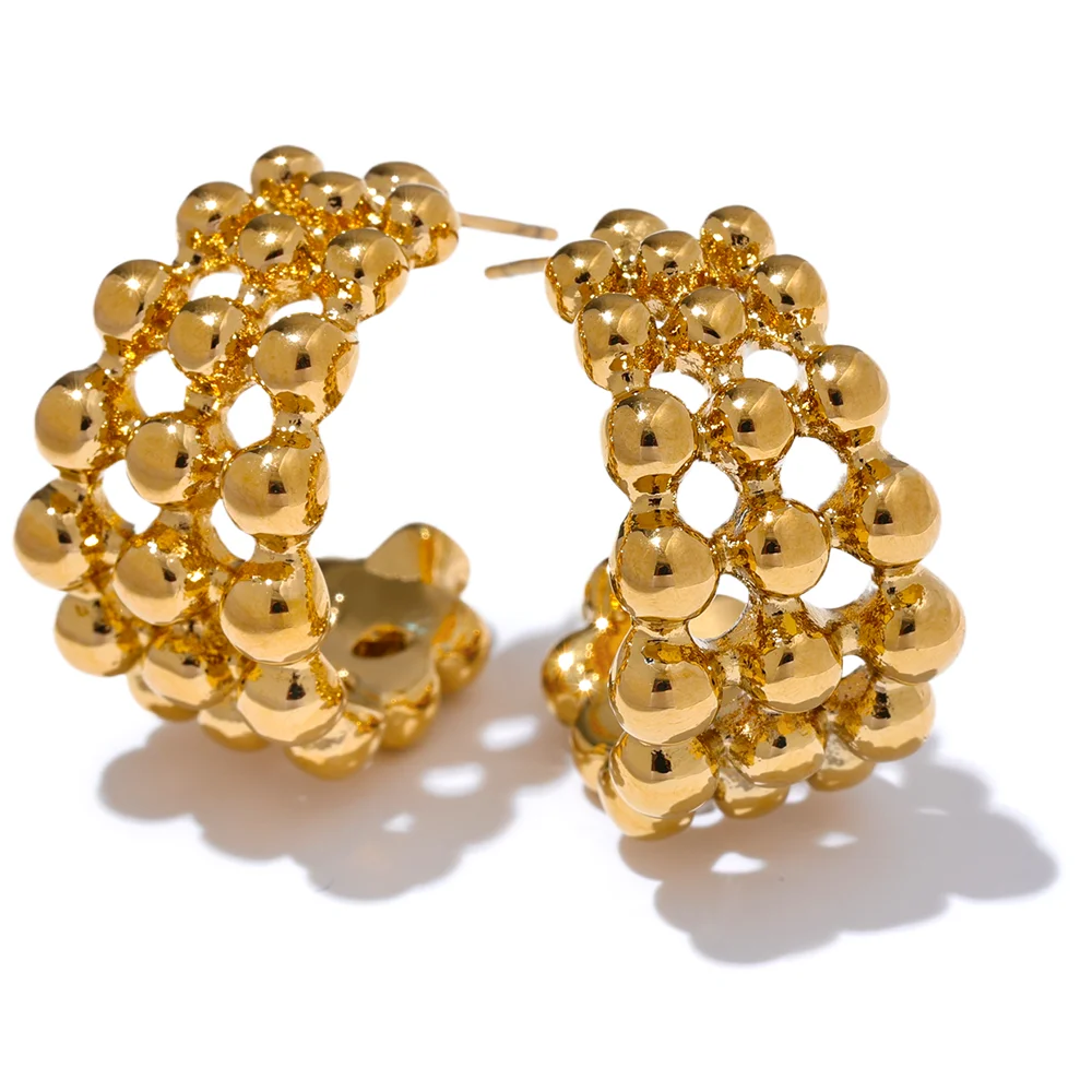 Beaded Layered C-Shape Huggie Earrings