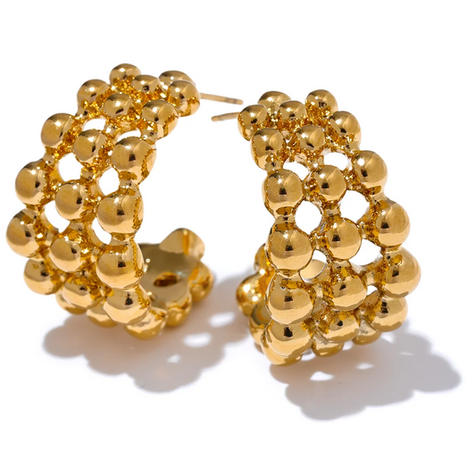 Beaded Layered C-Shape Huggie Earrings