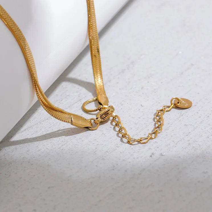 Double Layer Snake Chain Necklace with Water Drop Pendant