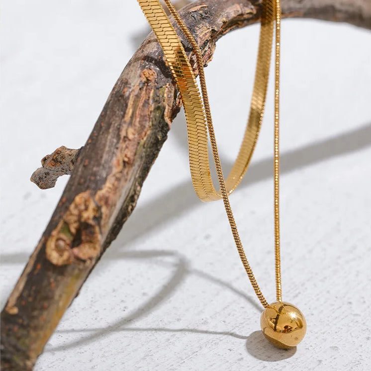 Double Layer Snake Chain Necklace with Water Drop Pendant