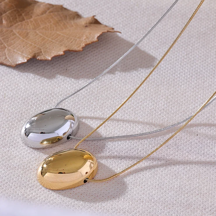 Oval Hollow Stainless Steel Pendant Necklace