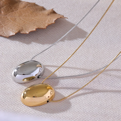 Oval Hollow Stainless Steel Pendant Necklace