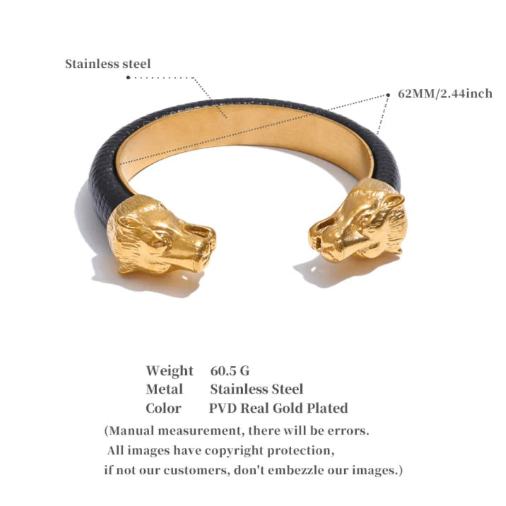 Vintage Leather & Wolf Cuff Bracelet