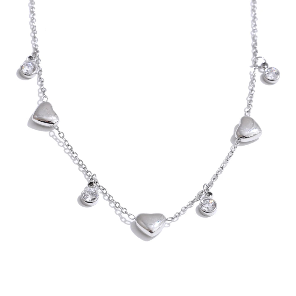 Romantic Zirconia Heart Drop Necklace