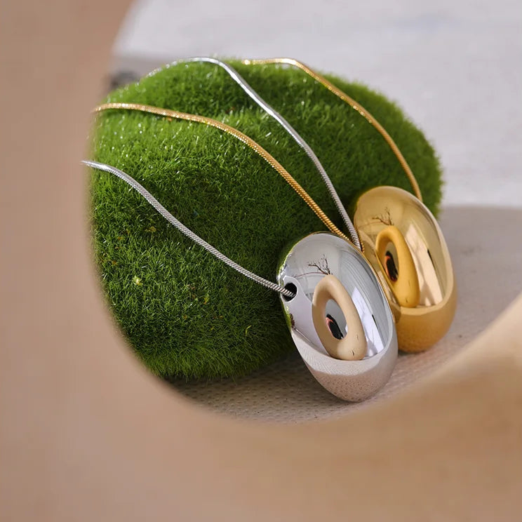 Oval Hollow Stainless Steel Pendant Necklace